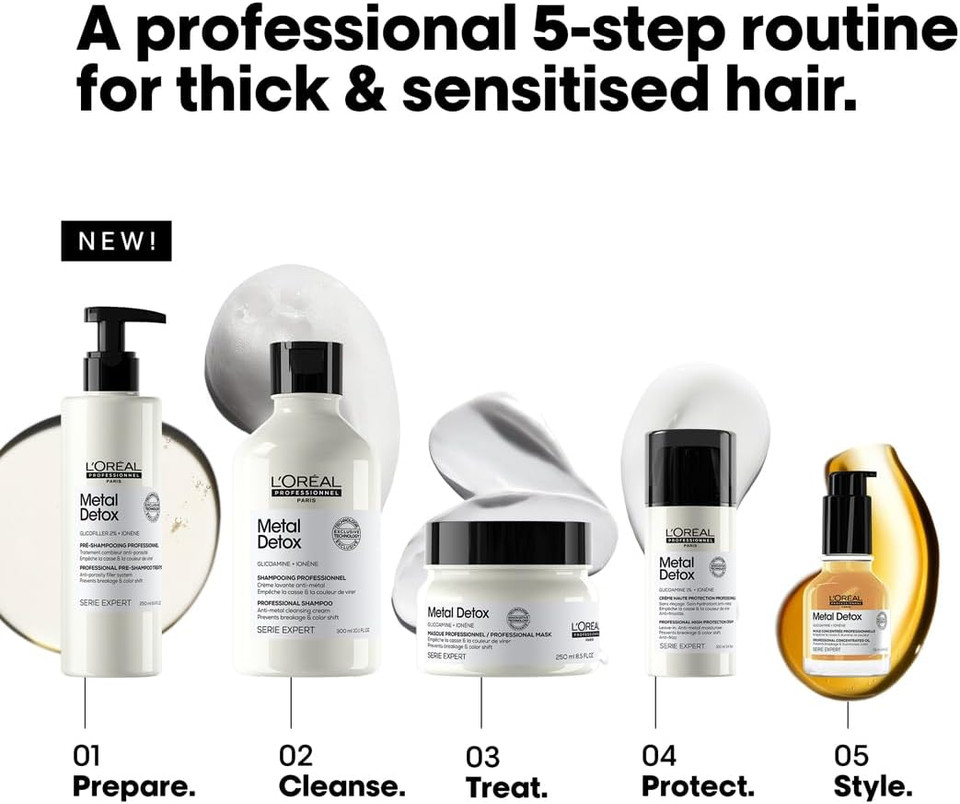 LOréal Professionnel Complete Routine for Damaged Hair, Serie Expert Metal Detox Shampoo, Mask, Oil with Leave-in Cream, 300 ml, 250 ml, 50 ml, 100ml Bundle Set LOréal Professionnel Complete Routine for Damaged Hair, Serie Expert Metal Detox Shampoo, Mask, Oil with Leave-in Cream, 300 ml, 250 ml, 50 ml, 100ml Bundle Set