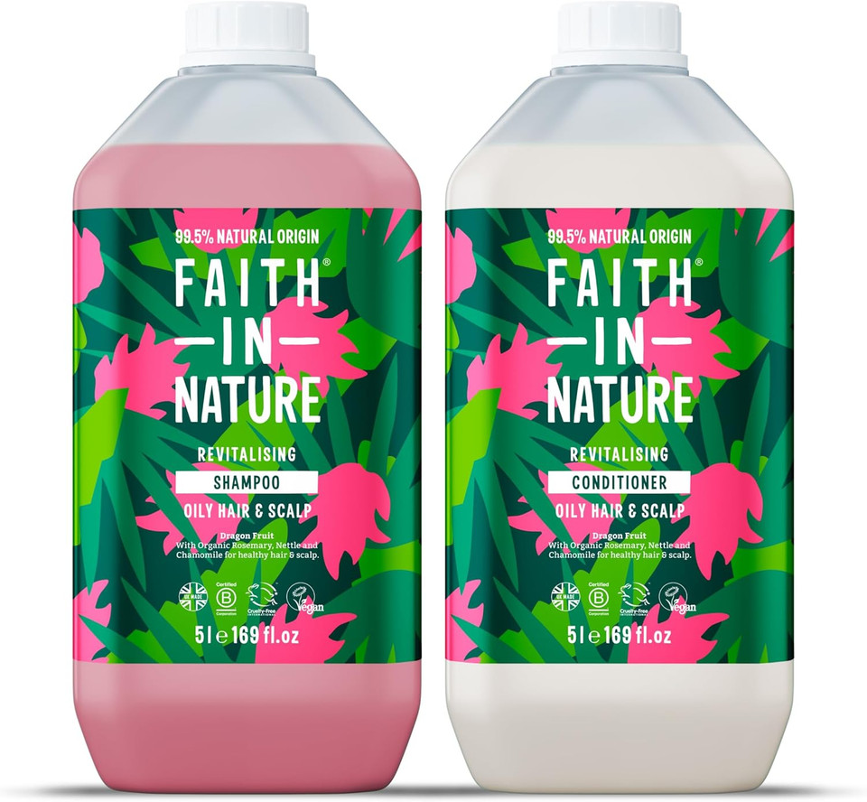 Faith In Nature Natural Dragon Fruit Shampoo and Conditioner Set, Revitalising, Vegan & Cruelty Free, No SLS or Parabens, For Normal to Dry Hair, 2 x 5L Pack