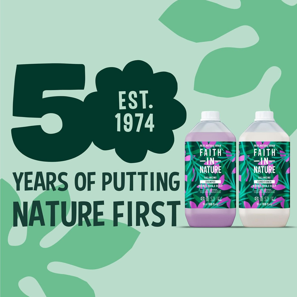 Faith In Nature Natural Lavender & Geranium Shampoo and Conditioner Set, Nourishing, Vegan & Cruelty Free, No SLS or Parabens, For Normal to Dry Hair, 2 x 5L Pack