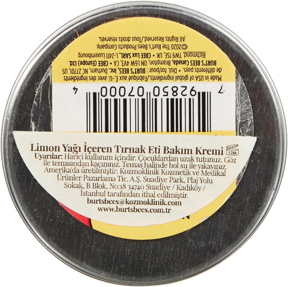 Burt's Bees Cuticle Cream For Nails, Sweet Almond Cuticle Oil With Cocoa Butter & Vitamin E, Lemon Scent, 15g