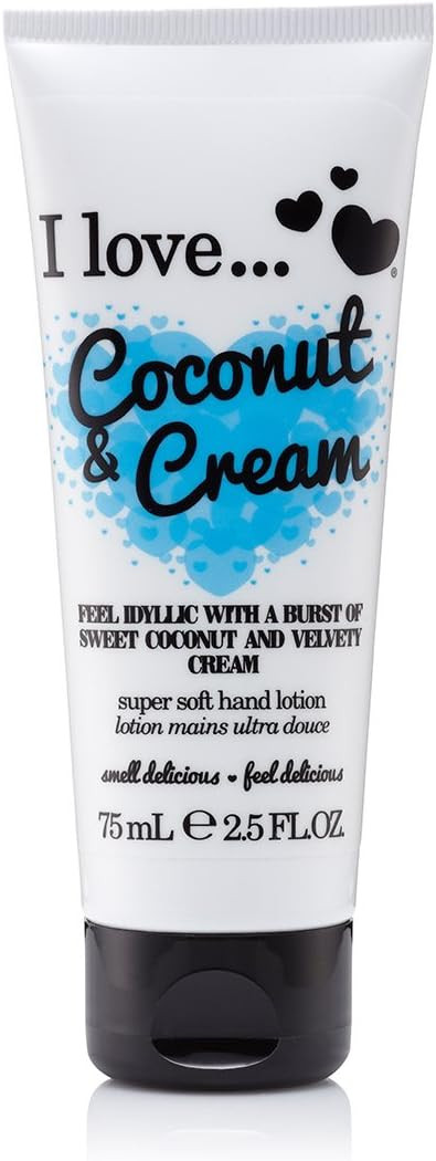 I Love Coconut & Cream Hand Lotion, Helps to Soothe Skin & Relieves Dry Hands, Made With 87% Naturally Derived Ingredients For Soft & Scented Hands, TravelSize Providing OnTheGo Moisture, 75ml