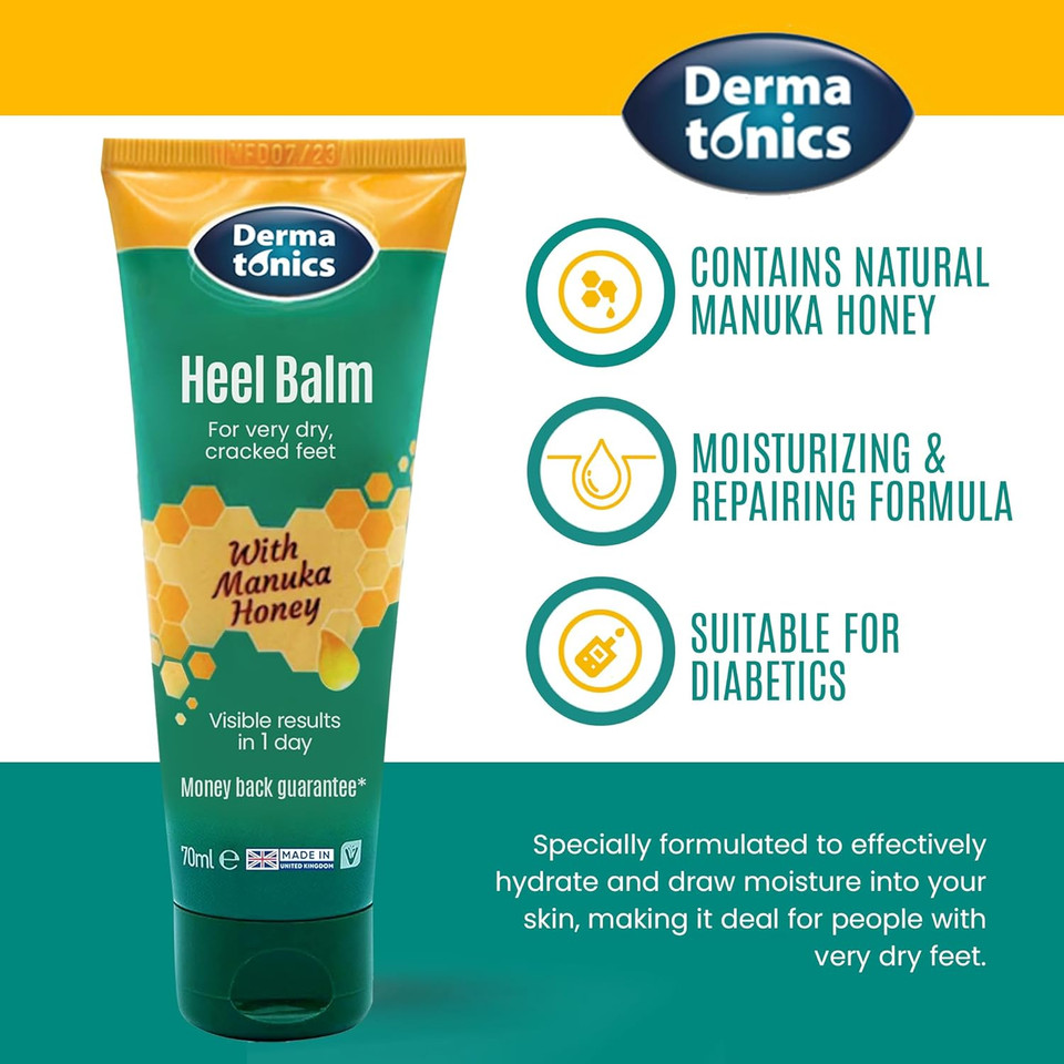 Dermatonics Fast-Acting Manuka Honey Heel Balm | Nourishing Formula for Rough and Cracked Heels | Hydrates and Softens Dry Feet | Suitable for Diabetics| 70 ml