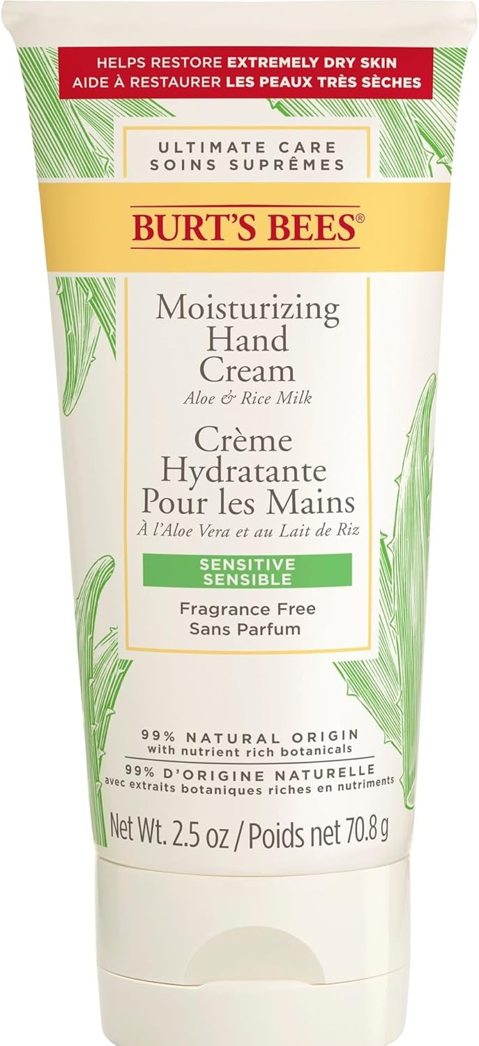 Burt's Bees Moisturising Hand Cream For Very Dry Hands and Sensitive Skin, With Aloe & Rice Milk, 70.8 g