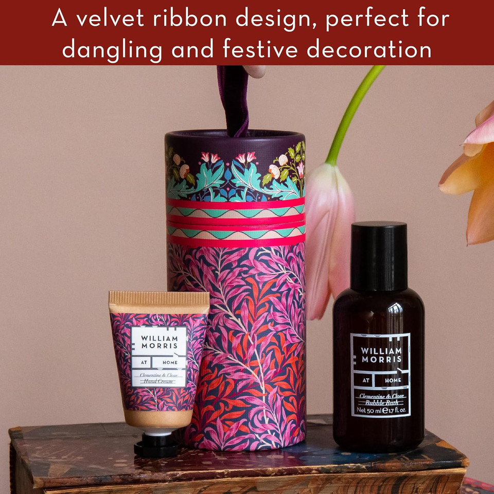 William Morris At Home Bird and Yare, Festive Drum With Bubble Bath 50ml and Hand Cream 15ml, Travel Size and Vegan Friendly, Beauty Christmas Gift and Stocking Filler