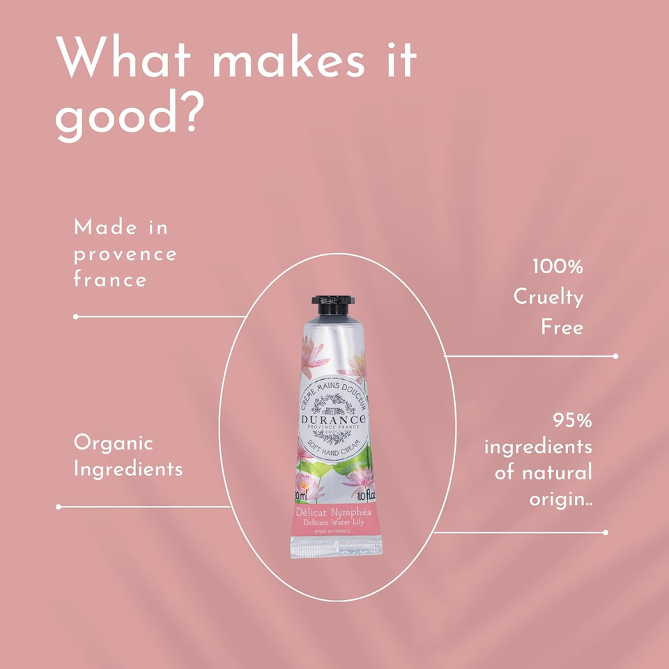 Durance Soft Hand Cream For Women (30ml) With Delicate Water Lily Scent Enriched With Sweet Almond Oil | Womens Moisturising Cream For All Skin Types