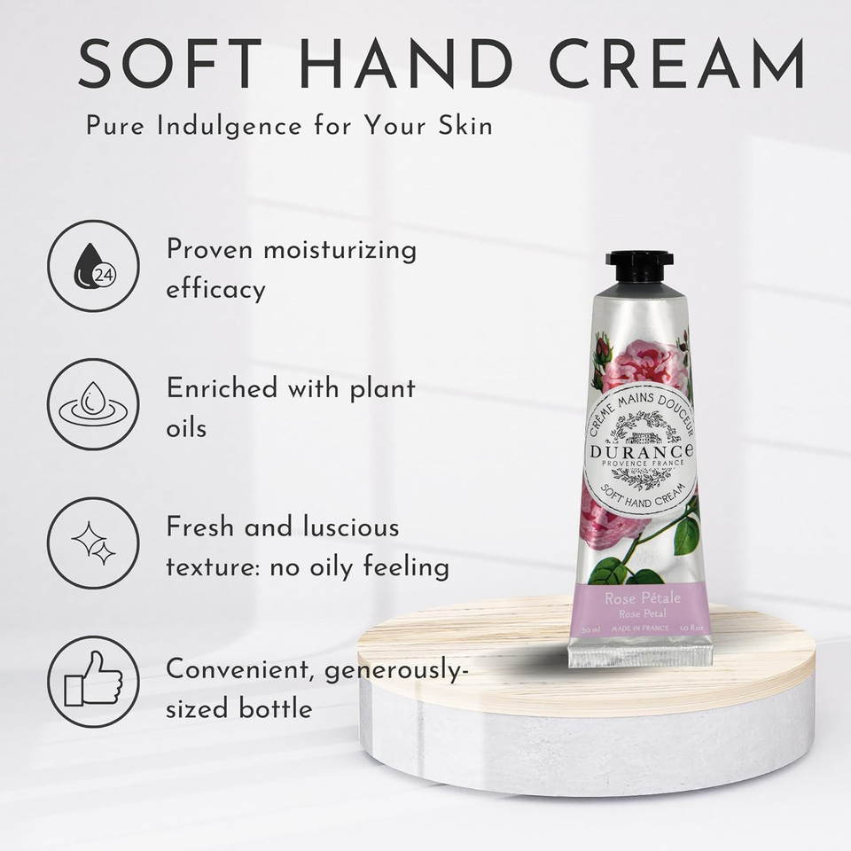 Durance Soft Hand Cream For Women (30ml) With Rose Petal Scent Enriched With Sweet Almond Oil | Womens Moisturising Cream For All Skin Types