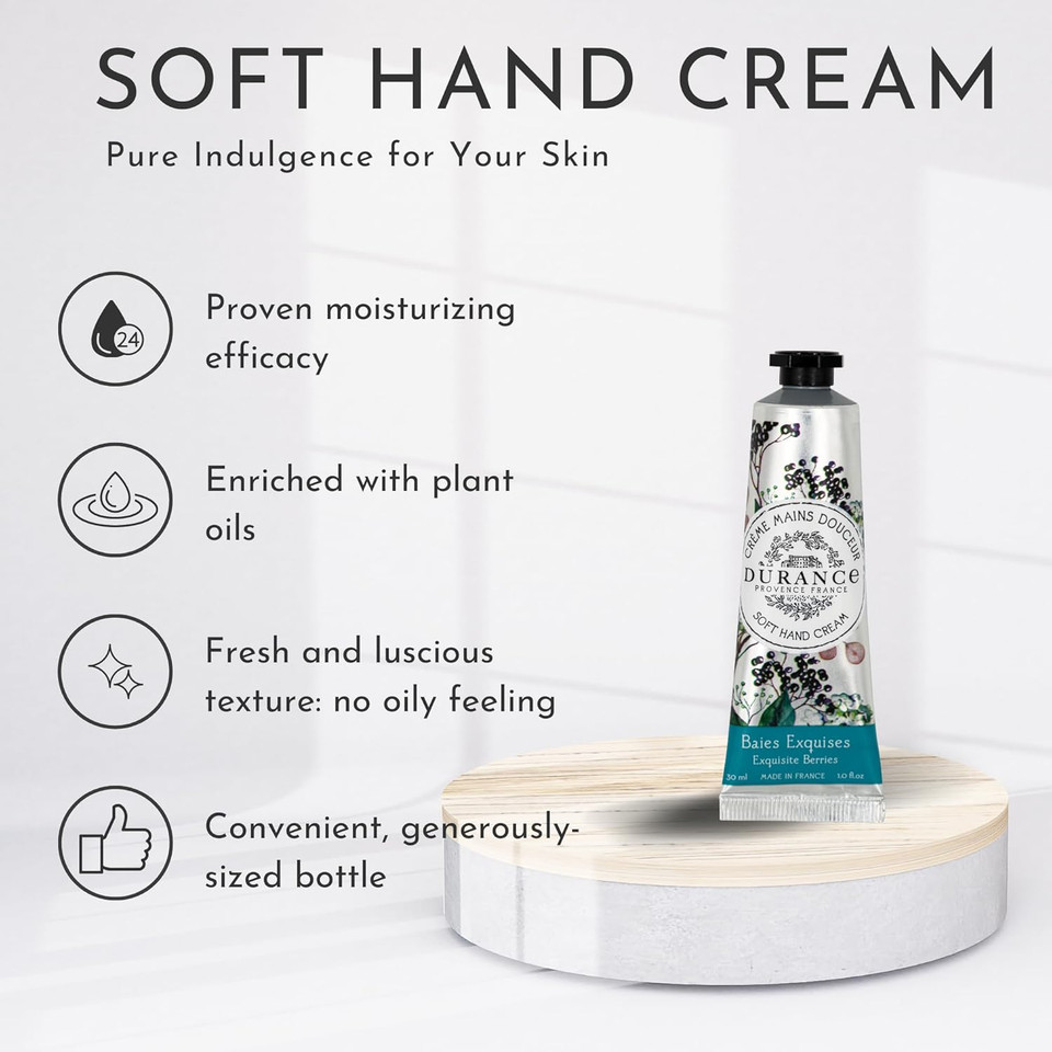 Durance Soft Hand Cream For Women (30ml) With Exquisite Berries Scent Enriched With Sweet Almond Oil | Womens Moisturising Cream For All Skin Types