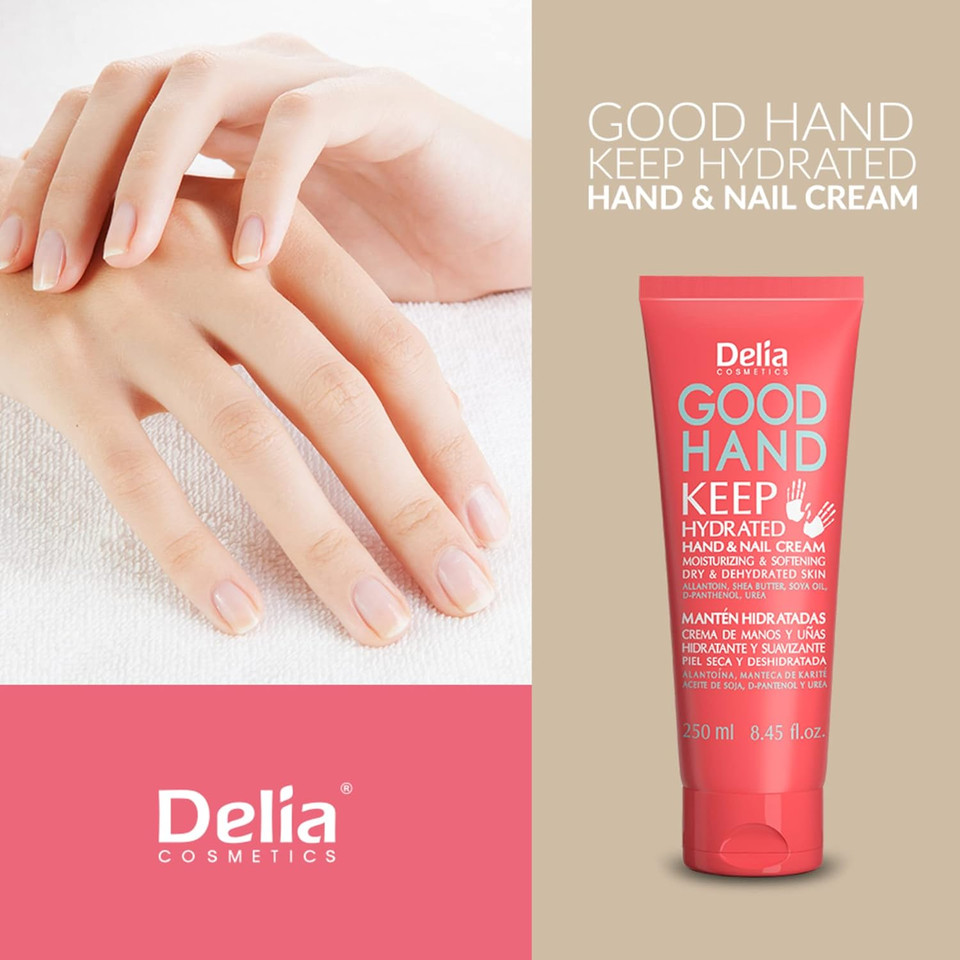 Delia Cosmetics - Good Hand Cream - Keep Hydrated Hand and Nail Cream - Moisturising and Softening - Shea Butter & Soya Oil - for Dehydrated, Dry Skin - 250 ml