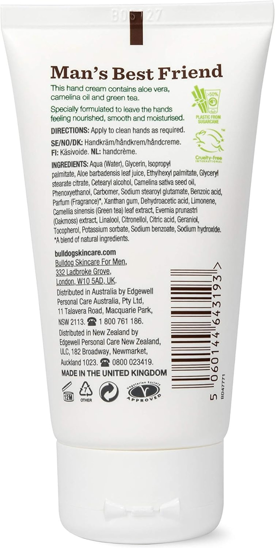 BULLDOG SKINCARE - Original Hand Cream For Men 24 Hr Hydration 75 ml (Pack of 2)