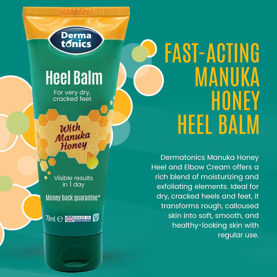 Dermatonics Fast-Acting Manuka Honey Heel Balm | Nourishing Formula for Rough and Cracked Heels | Hydrates and Softens Dry Feet | Suitable for Diabetics | 125 ml