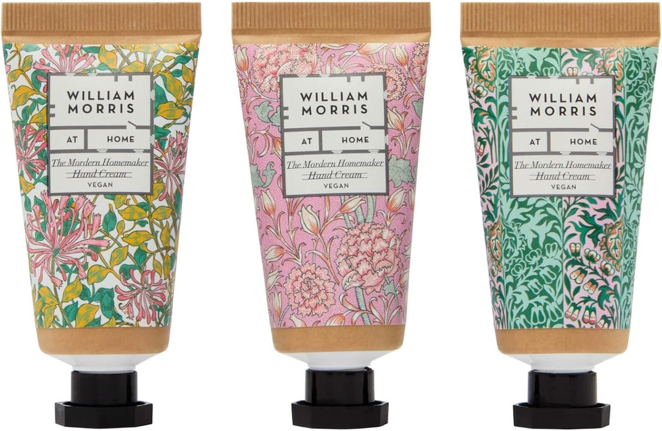 William Morris At Home Hand Creams 3 x 30 ml, 3 Fresh Fragrances, Shea Butter and Jojoba Oil, Beauty Gift For Her, Travel Size Hand Moisturisers, Cruelty and Vegan Friendly