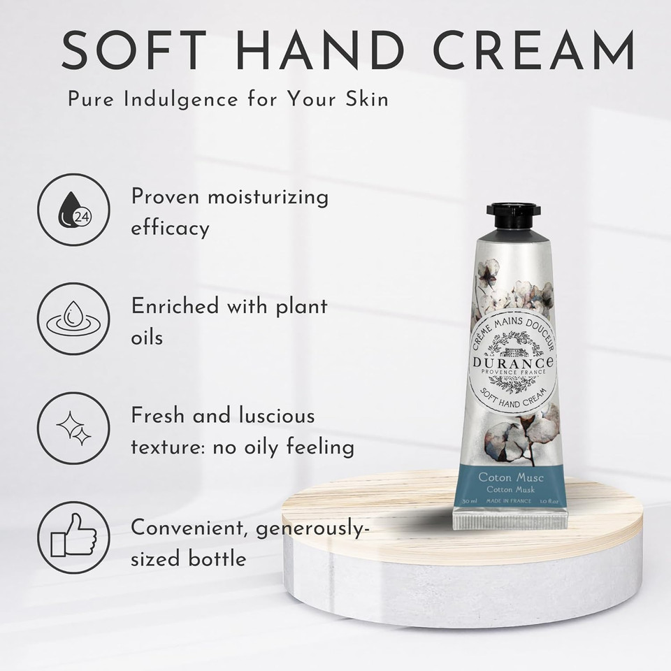 Durance Soft Hand Cream For Women (30ml) With Cotton Musk Scent Enriched With Sweet Almond Oil | Womens Moisturising Cream For All Skin Types