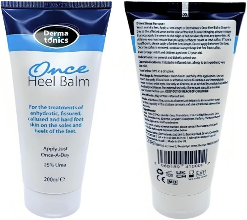 Dermatonics Once Heel Balm - Long-lasting Relief for Rough, Dry, and Callused Heels and Feet | Paraben-free and Clinicaly Proven | Visible Result in 8 Days | 200 ml