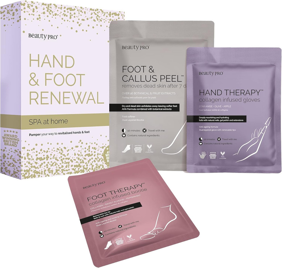BEAUTYPRO HAND & FOOT RENEWAL SPA Home Beauty Gift Pamper Set 3-in-1 Exfoliating Sock Foot Peel Mask & Hand Mask Gloves Deeply Hydrate & Nourish Natural Vegan Skincare Multi Award Winning Brand 3 Pack