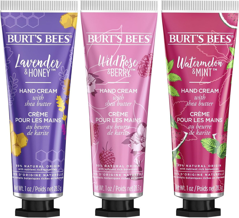 Burt's Bees Hand Cream Gift Set with Shea Butter, Lavender & Honey, Wild Rose & Berry and Watermelon & Mint, 6 Pack