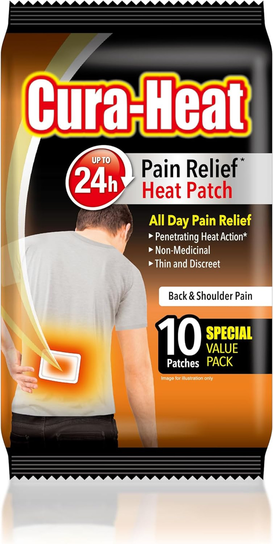 Cura-Heat Back and Shoulder Pain Heat Patch | 10 Patches | Targeted Pain Relief | Pain Relief up to 24h | Penetrating Heat Action