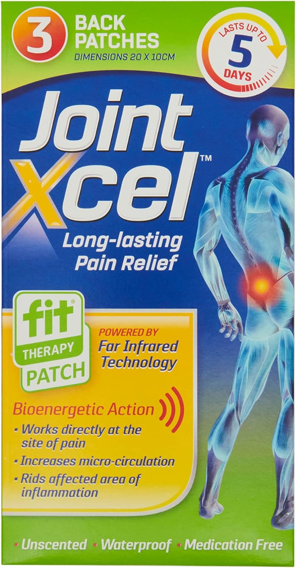 JointXcel - Non-Medicated Heat-Free Back Pain Relief Patch - 3 Patches - Up to 15 Days Supply