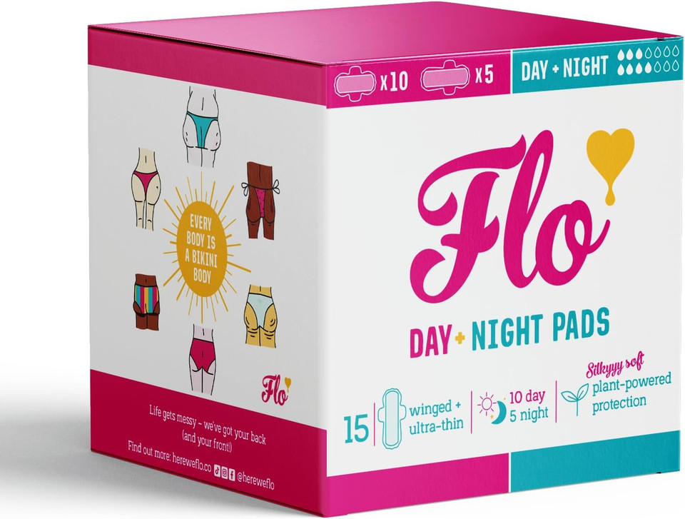 FLO Organic Bamboo Sanitary Towels with Wings  Ultra-Thin, Soft, Absorbent Period Pads for Leak-Proof Protection  10 Day & 5 Night Combo Pack FLO Organic Bamboo Sanitary Towels with Wings  Ultra-Thin, Soft, Absorbent Period Pads for Leak-Proof Protection  10 Day & 5 Night Combo Pack