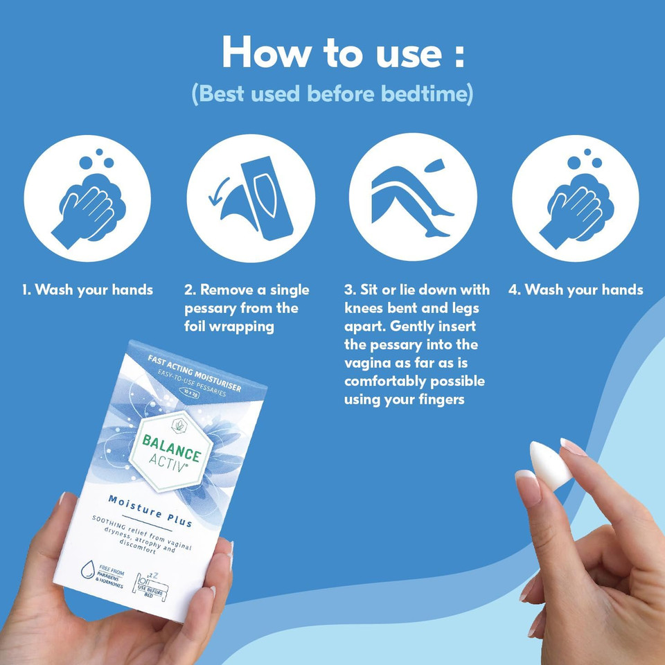 Balance Activ Menopause Moisture Pessaries, Vaginal Moisturiser, Fast, Long-Lasting Relief from Vaginal Dryness and Discomfort, Vaginal Dryness Treatment for Women, 10 Easy to Use Pessaries