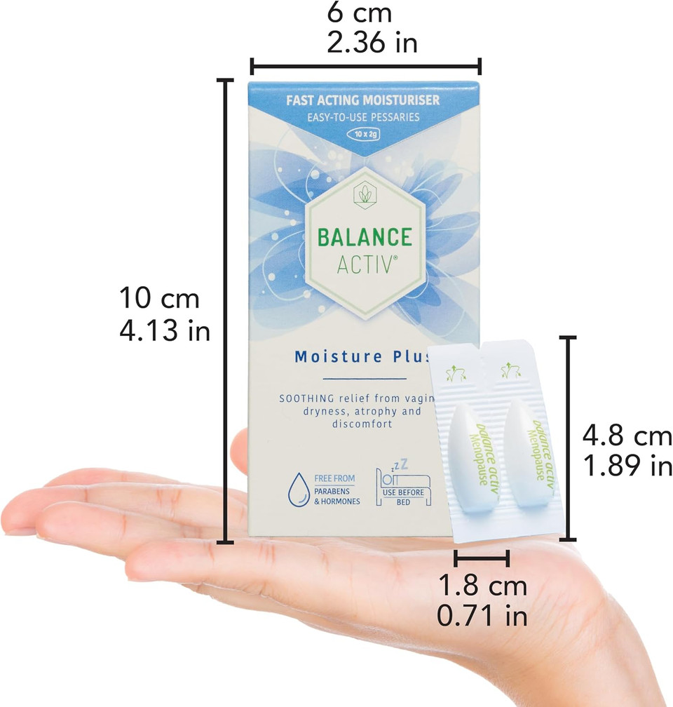 Balance Activ Menopause Moisture Pessaries, Vaginal Moisturiser, Fast, Long-Lasting Relief from Vaginal Dryness and Discomfort, Vaginal Dryness Treatment for Women, 10 Easy to Use Pessaries