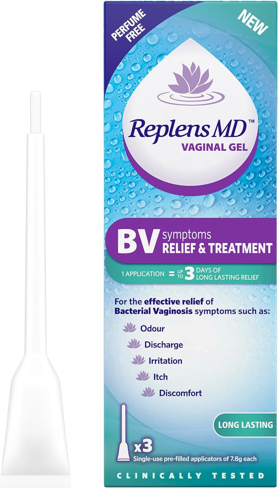 Replens BV Symptoms Relief & Treatment Vaginal Gel - x3 Single use applicators, White, 3 Count (Pack of 1)