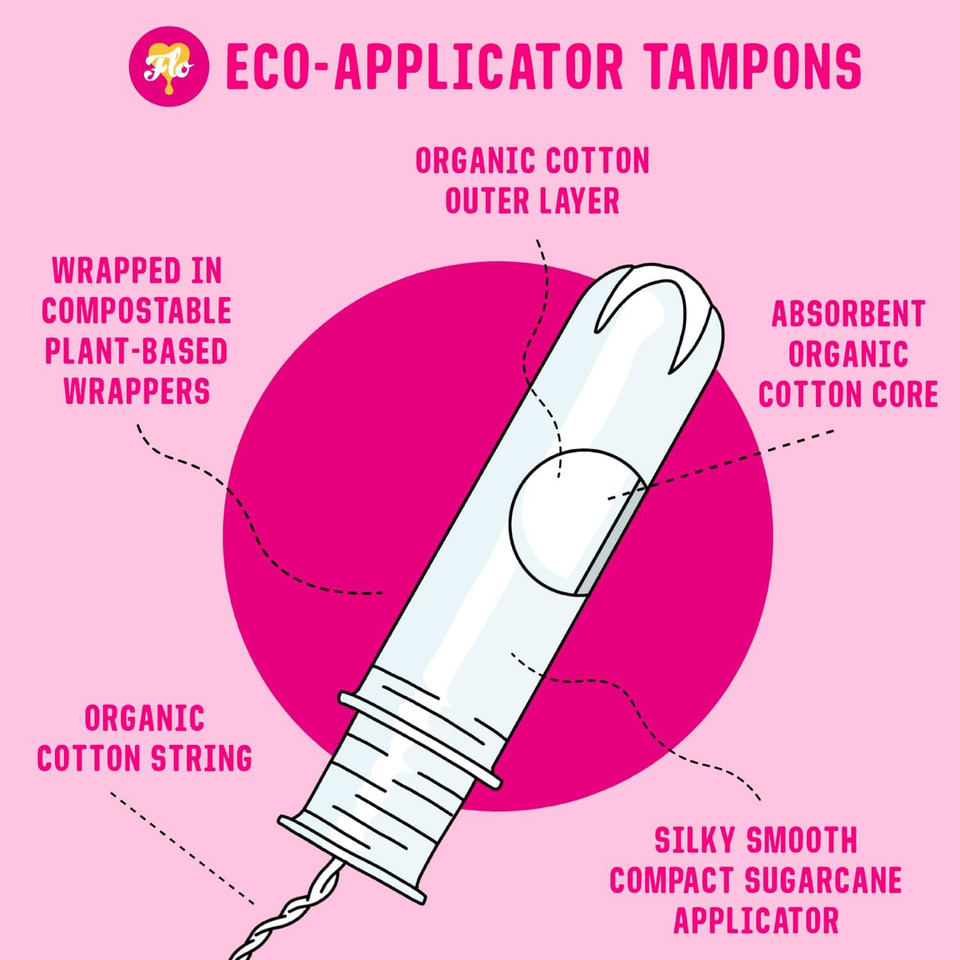FLO Tampons, Regular with Applicator, Made from 100% Organic Cotton & Ultra-Absorbent - 32 Regular Tampons