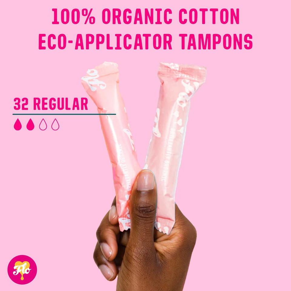 FLO Tampons, Regular with Applicator, Made from 100% Organic Cotton & Ultra-Absorbent - 32 Regular Tampons