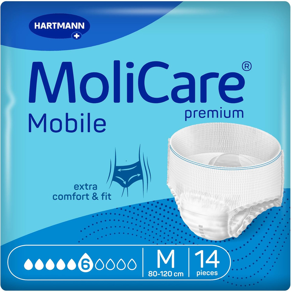 MoliCare Premium Mobile 6 Drops Size M, Incontinence Pants for Women and Men with Moderate Incontinence, Extra Leakage Protection, Skin Protection, Improved Body Fit, 14 Pieces