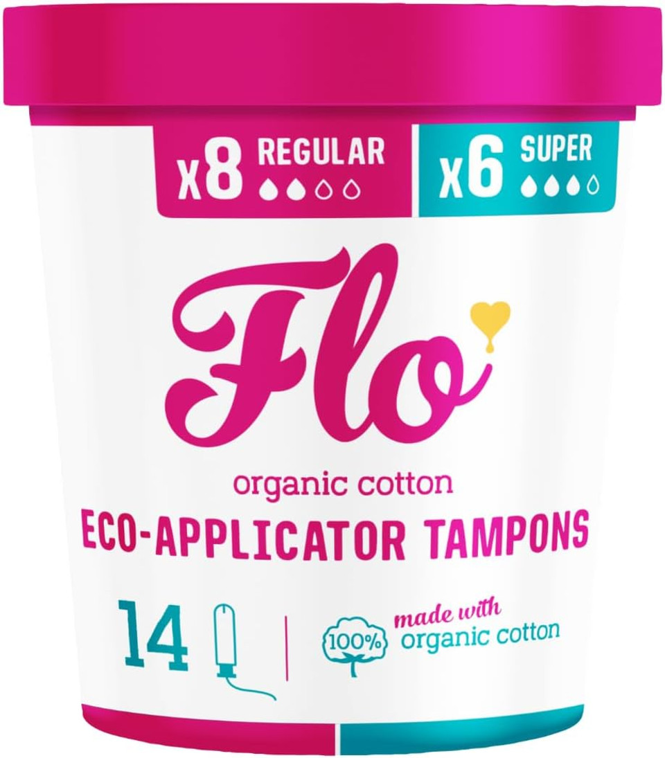 FLO Tampons, Regular with Applicator, Made from 100% Organic Cotton & Ultra-Absorbent - 64 Regular Tampons