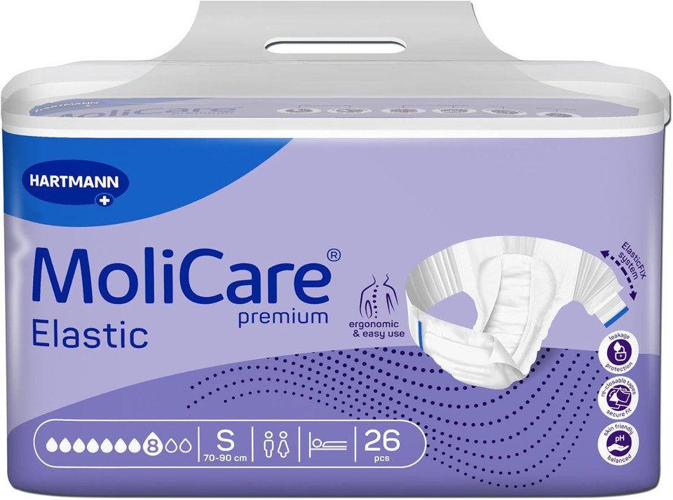 MoliCare® Premium Elastic Slip  8 Drops Absorption | All-Round Leakage Protection, Ergonomic & Fast handling with Elasticated Panels | Size S, Pack of 26