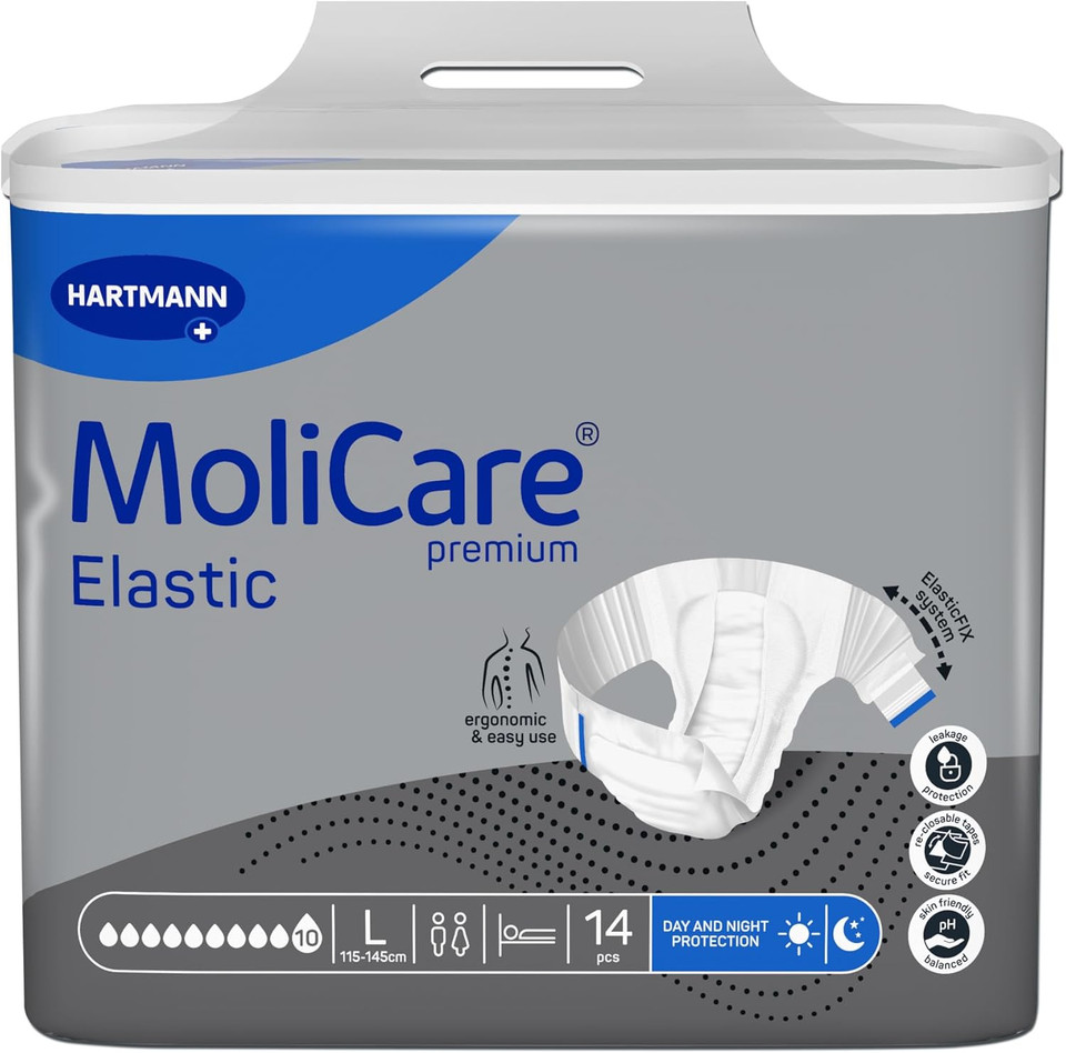 MoliCare Premium Elastic Unisex Disposable Slip: Discreet Use for Woman and Men with Incontinence; 10 Drops, Size L, Pack of 14
