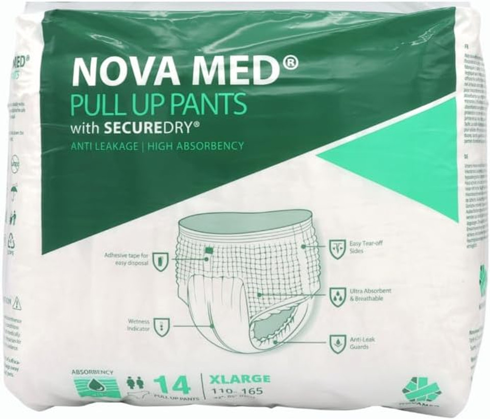 Nova med Adult Incontinence Pants Women & Men, Pull up Pants, Adult Pull up Nappies - 14 Pants per Pack (X-Large) - 2150ml Absorbency (1 Pack of 14) - A British Brand Nova med Adult Incontinence Pants Women & Men, Pull up Pants, Adult Pull up Nappies - 14 Pants per Pack (X-Large) - 2150ml Absorbency (1 Pack of 14) - A British Brand