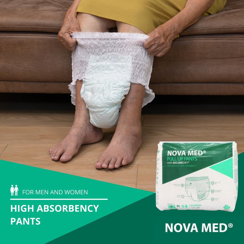 Nova med Adult Incontinence Pants Women & Men, Pull up Pants, Adult Pull up Nappies - 14 Pants per Pack (X-Large) - 2150ml Absorbency (1 Pack of 14) - A British Brand Nova med Adult Incontinence Pants Women & Men, Pull up Pants, Adult Pull up Nappies - 14 Pants per Pack (X-Large) - 2150ml Absorbency (1 Pack of 14) - A British Brand