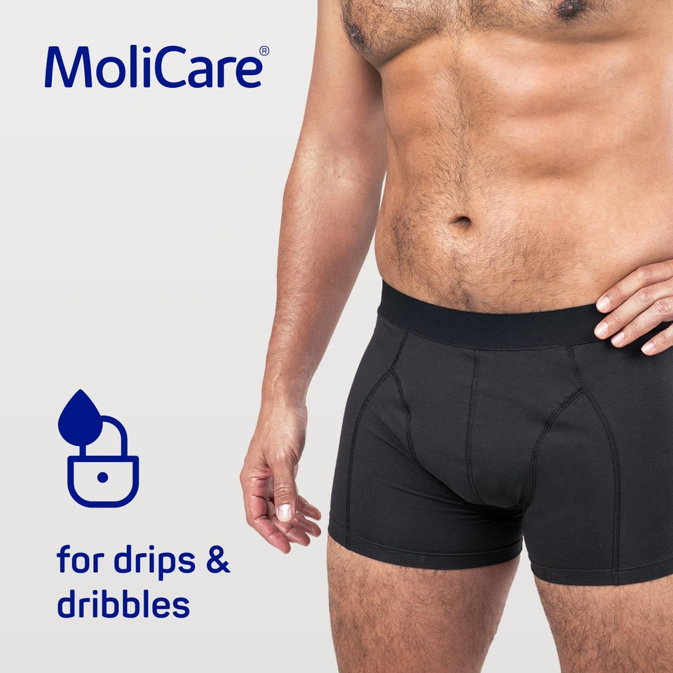 MoliCare Men - Washable Absorbent Underwear for Incontinence, Discrete Pants for Protecting from Drips & Dribbles, Size M, Black