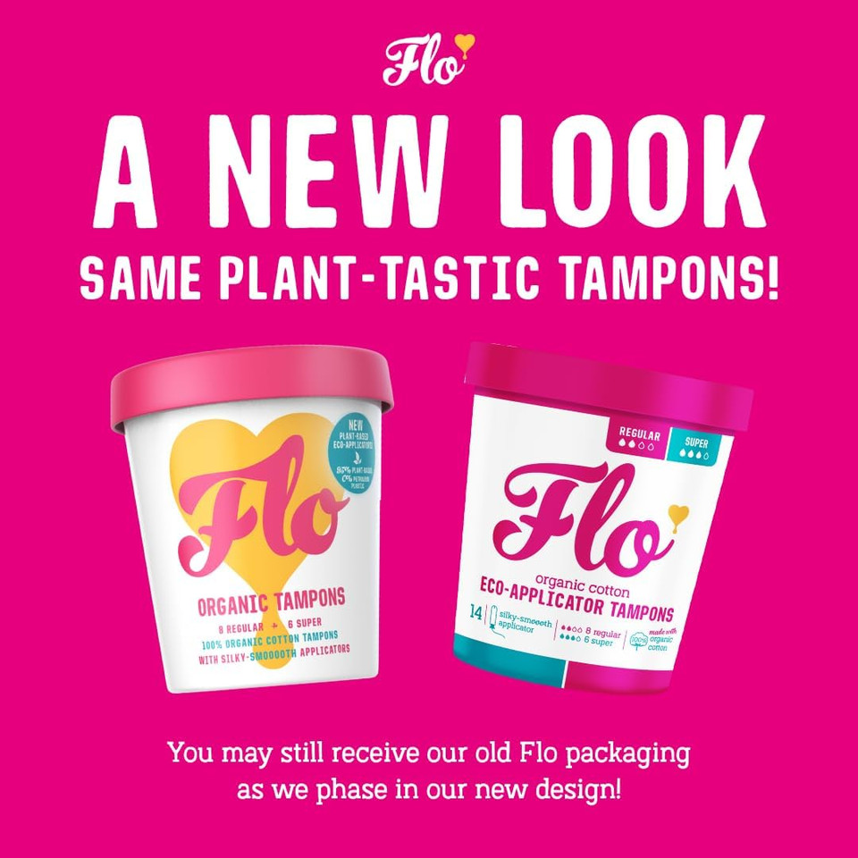 FLO Tampons, Regular with Applicator, Made from 100% Organic Cotton & Ultra-Absorbent - 80 Regular Tampons