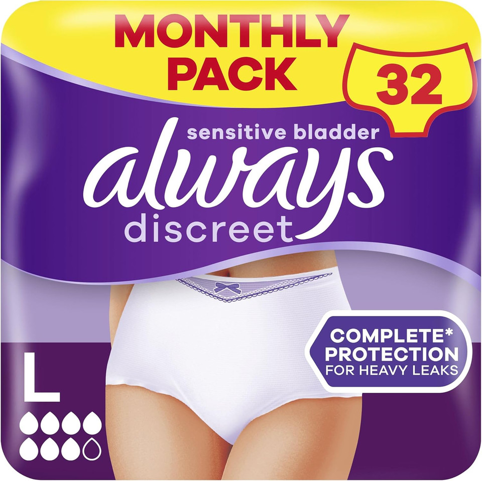 Always Discreet Incontinence Pants Women Large, UK Size 16-22, White, Absorbency 7, 32 Underwear , Disposable Maternity Knickers (8 x 4 Packs), Heavy Bladder Leak Protection , Maternity Postpartum Always Discreet Incontinence Pants Women Large, UK Size 16-22, White, Absorbency 7, 32 Underwear , Disposable Maternity Knickers (8 x 4 Packs), Heavy Bladder Leak Protection , Maternity Postpartum