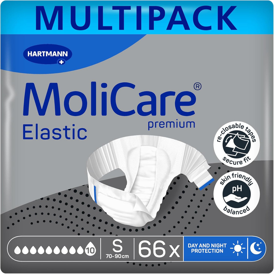 MoliCare Premium Elastic Unisex Disposable Slip: Discreet Use for Woman and Men with Incontinence; 10 Drops, Size S, 3 Packs of 22 (66 Pieces) MoliCare Premium Elastic Unisex Disposable Slip: Discreet Use for Woman and Men with Incontinence; 10 Drops, Size S, 3 Packs of 22 (66 Pieces)