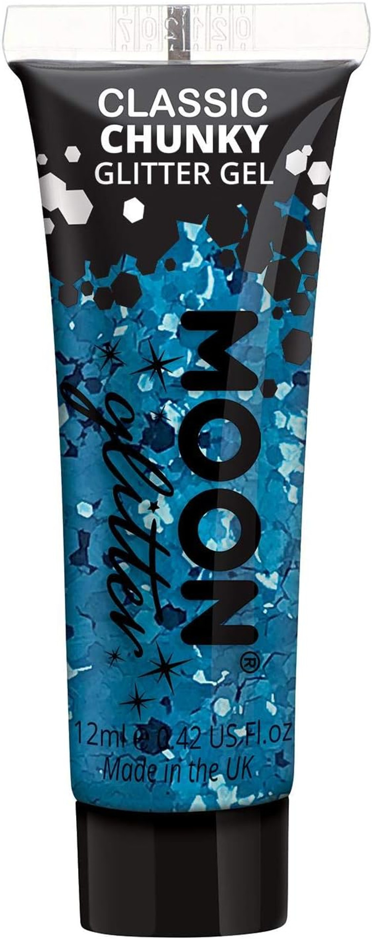 Classic Chunky Face & Body Glitter Gel by Moon Glitter - Blue - Cosmetic Festival Glitter Face Paint for Face, Body, Hair, Nails - 12ml