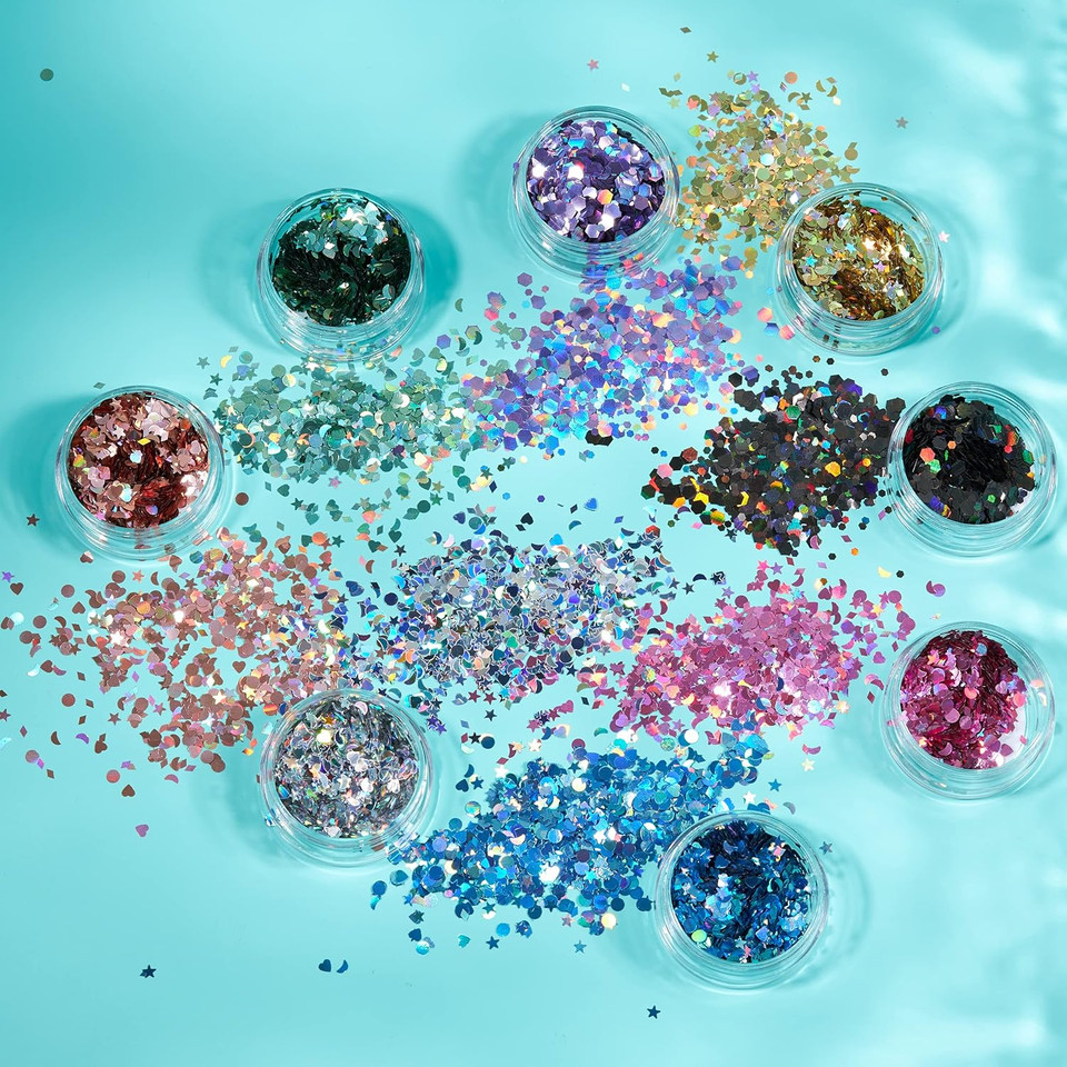 Holographic Glitter Shapes by Moon Glitter - Rose Gold - Cosmetic Festival Makeup Glitter for Face, Body, Nails, Hair, Lips - 3g