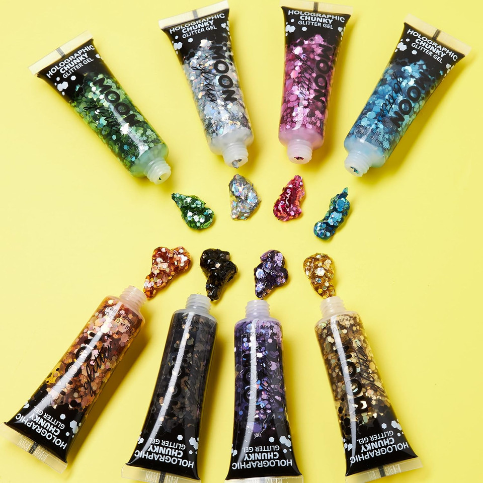 Holographic Chunky Face & Body Glitter Gel by Moon Glitter - Black - Cosmetic Festival Glitter Face Paint for Face, Body, Hair, Nails - 12ml
