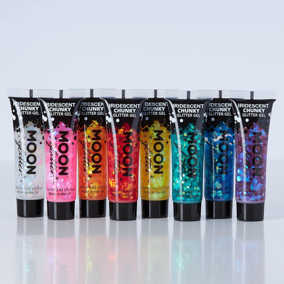 Iridescent Chunky Face & Body Glitter Gel by Moon Glitter - Yellow - Cosmetic Festival Glitter Face Paint for Face, Body, Hair, Nails - 12ml Iridescent Chunky Face & Body Glitter Gel by Moon Glitter - Yellow - Cosmetic Festival Glitter Face Paint for Face, Body, Hair, Nails - 12ml
