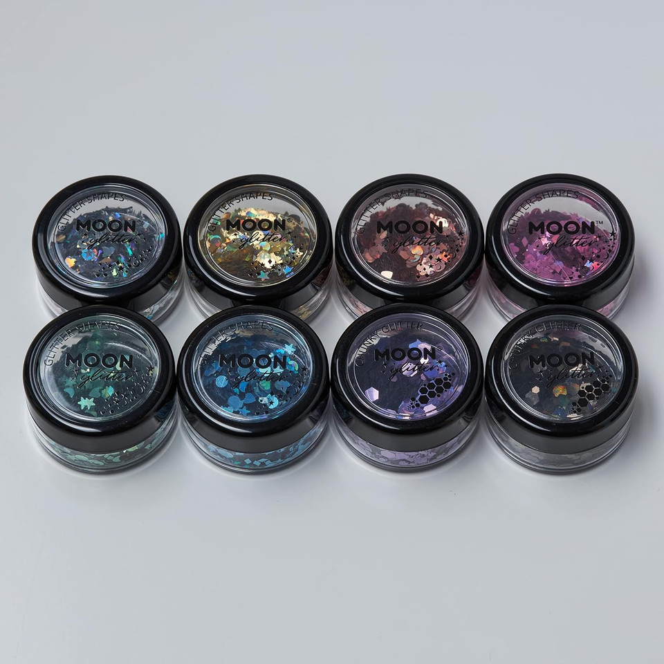 Holographic Glitter Shapes by Moon Glitter - Purple - Cosmetic Festival Makeup Glitter for Face, Body, Nails, Hair, Lips - 3g