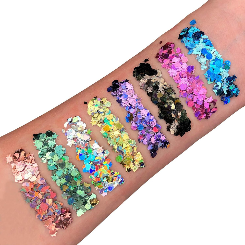 Holographic Glitter Shapes by Moon Glitter - Purple - Cosmetic Festival Makeup Glitter for Face, Body, Nails, Hair, Lips - 3g