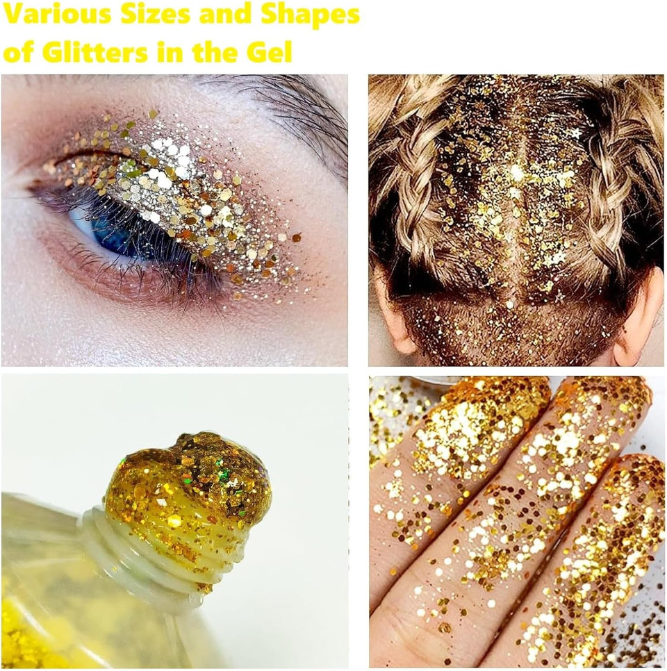 Beliky Girl Body Glitter Gel, 50ML Face Glitters Body Gel Sequins Shimmer Liquid Eyeshadow, Mermaid Sequins Liquid Holographic Glitter Gel, Chunky Glitter for Face Hair Nails (Gold) Beliky Girl Body Glitter Gel, 50ML Face Glitters Body Gel Sequins Shimmer Liquid Eyeshadow, Mermaid Sequins Liquid Holographic Glitter Gel, Chunky Glitter for Face Hair Nails (Gold)