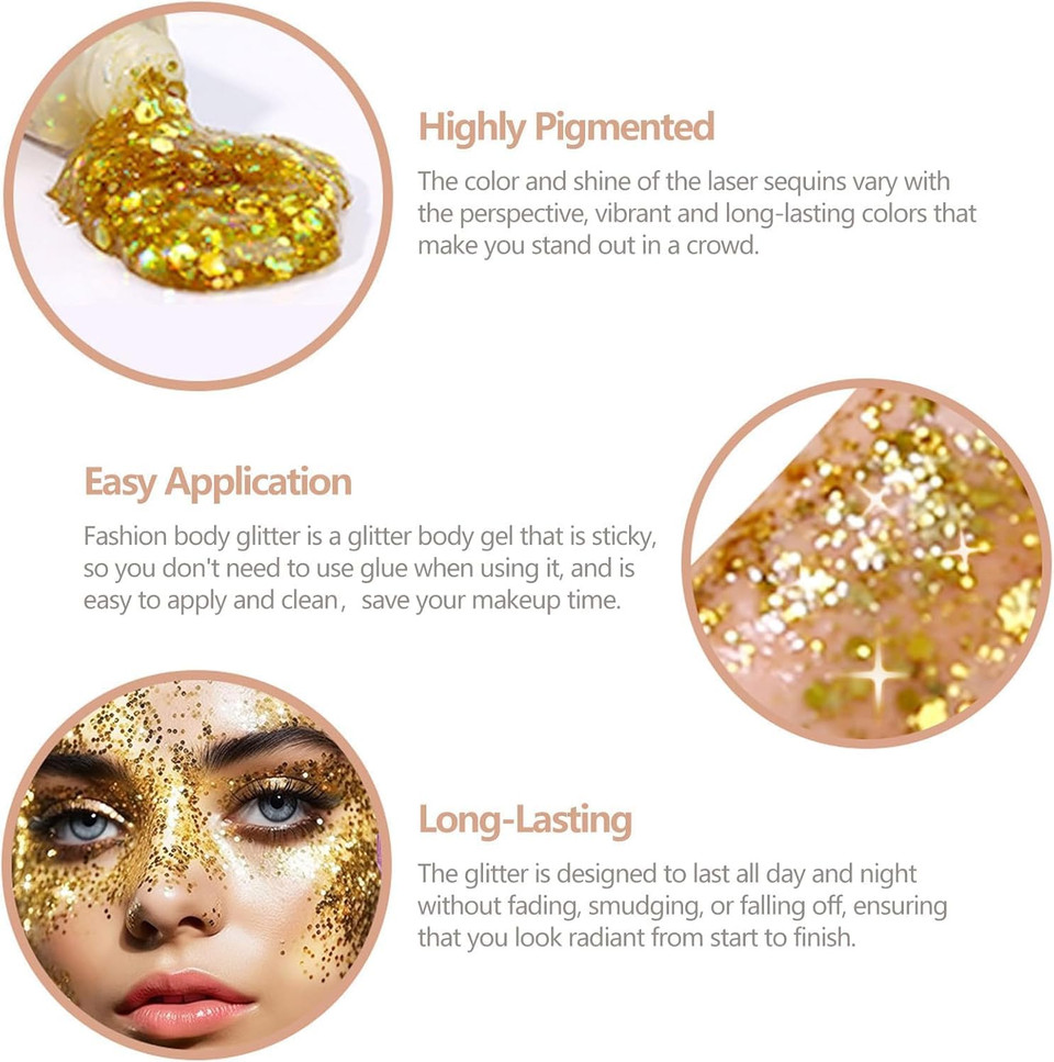 Beliky Girl Body Glitter Gel, 50ML Face Glitters Body Gel Sequins Shimmer Liquid Eyeshadow, Mermaid Sequins Liquid Holographic Glitter Gel, Chunky Glitter for Face Hair Nails (Gold) Beliky Girl Body Glitter Gel, 50ML Face Glitters Body Gel Sequins Shimmer Liquid Eyeshadow, Mermaid Sequins Liquid Holographic Glitter Gel, Chunky Glitter for Face Hair Nails (Gold)