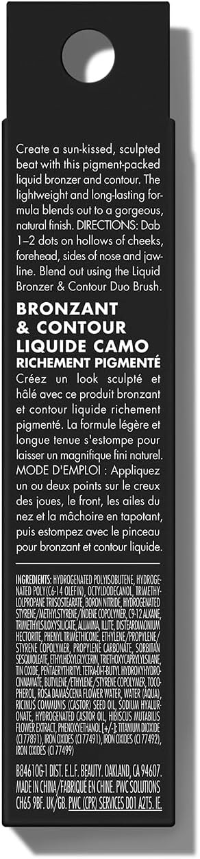 e.l.f. Camo Liquid Bronzer & Contour, Highly Pigmented, Natural-Looking Glowy Finish, Long-Lasting, Rounded Applicator, Vegan & Cruelty-Free, 2 Fair/Light