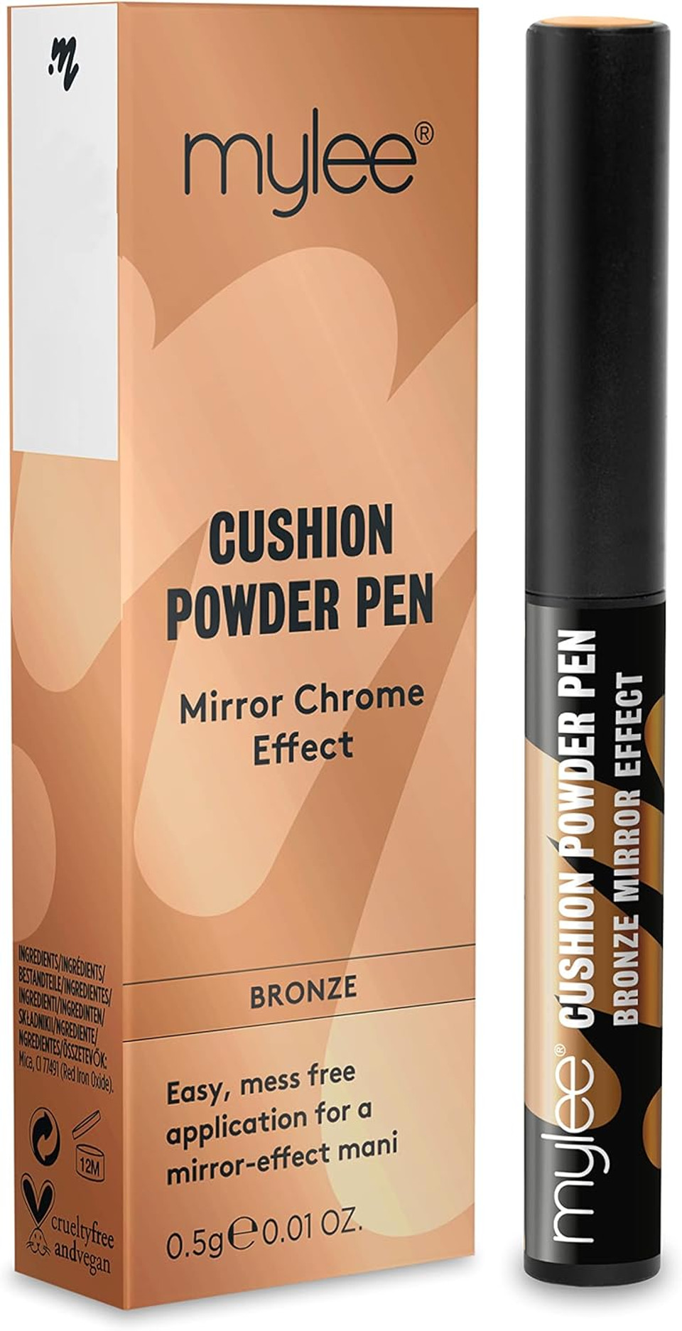 Mylee Air Cushion Chrome Powder Pen - Holographic Nail Powder Decoration, Shiny Metallic Mirror Effect - Long Lasting, DIY Nail Art, Manicure Tool - Bronze Mylee Air Cushion Chrome Powder Pen - Holographic Nail Powder Decoration, Shiny Metallic Mirror Effect - Long Lasting, DIY Nail Art, Manicure Tool - Bronze