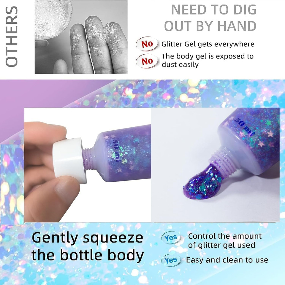 Beliky Girl Body Glitter Gel, 50ML Face Glitters Body Gel Sequins Shimmer Liquid Eyeshadow, Mermaid Sequins Liquid Holographic Glitter Gel, Chunky Glitter for Face Hair Nails (Purple) Beliky Girl Body Glitter Gel, 50ML Face Glitters Body Gel Sequins Shimmer Liquid Eyeshadow, Mermaid Sequins Liquid Holographic Glitter Gel, Chunky Glitter for Face Hair Nails (Purple)