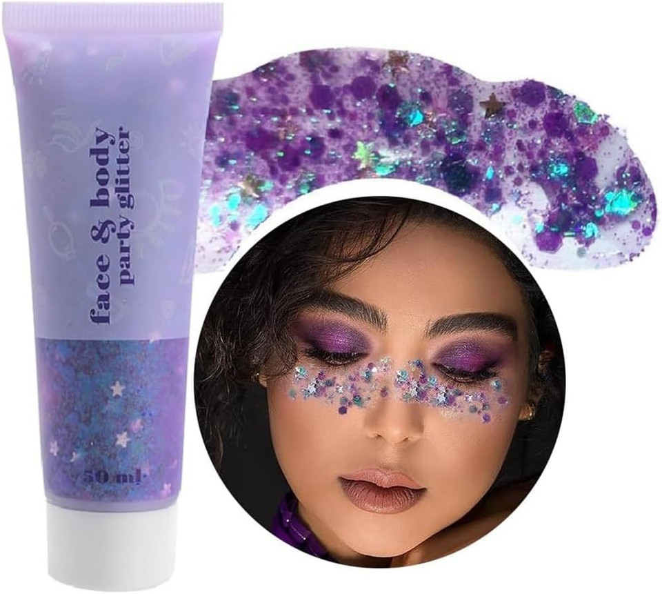 Beliky Girl Body Glitter Gel, 50ML Face Glitters Body Gel Sequins Shimmer Liquid Eyeshadow, Mermaid Sequins Liquid Holographic Glitter Gel, Chunky Glitter for Face Hair Nails (Purple) Beliky Girl Body Glitter Gel, 50ML Face Glitters Body Gel Sequins Shimmer Liquid Eyeshadow, Mermaid Sequins Liquid Holographic Glitter Gel, Chunky Glitter for Face Hair Nails (Purple)