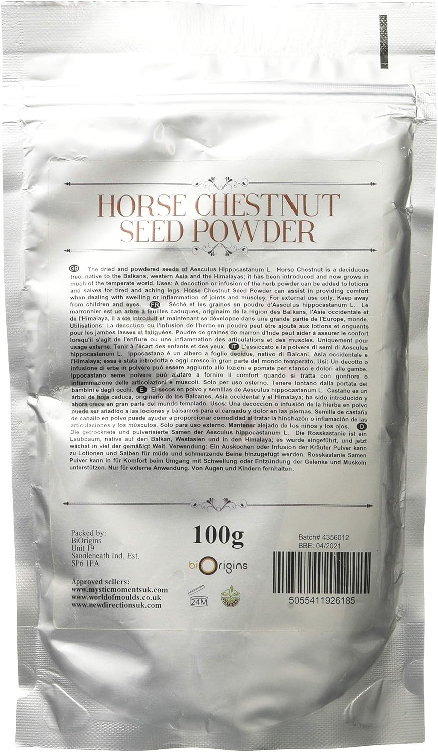 Mystic Moments | Horse Chestnut Seed Powder | Aesculus Hippocastanum L | Herbal Extract | Soothes Swollen Joints & Aching Legs | Ideal for Lotions & Salves | Natural Anti-Inflammatory | 100g